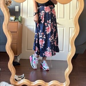 Yumi Kim Navy and Pink Floral A-Line Skirt